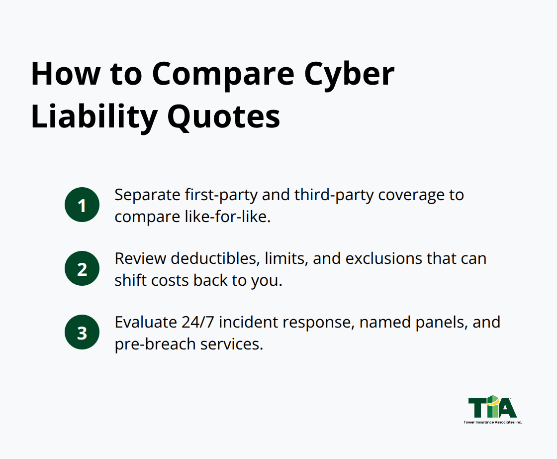 Compact checklist of what to review when comparing cyber liability policies - Business cyber liability quotes