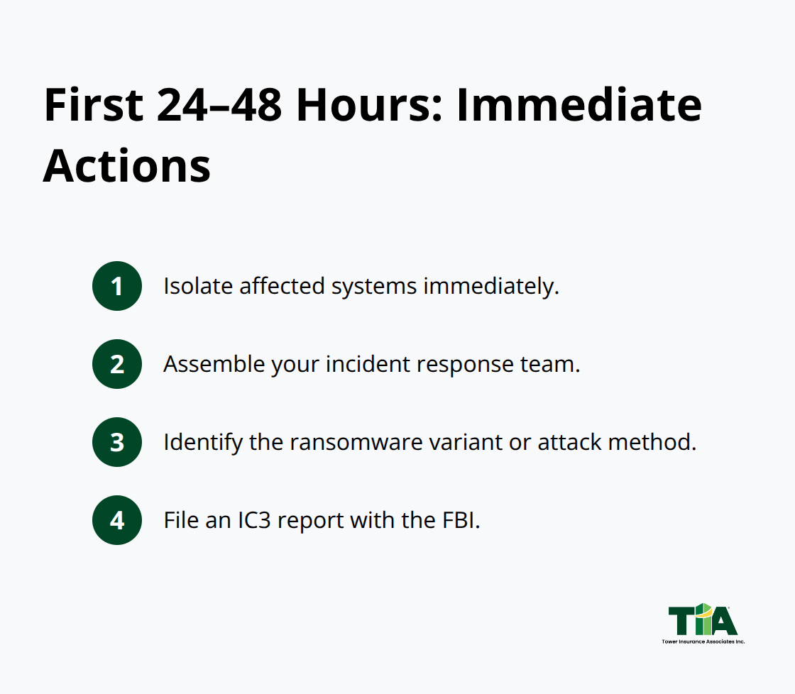 Compact checklist of first-day cyber incident steps to protect your claim - California cyber claims guide