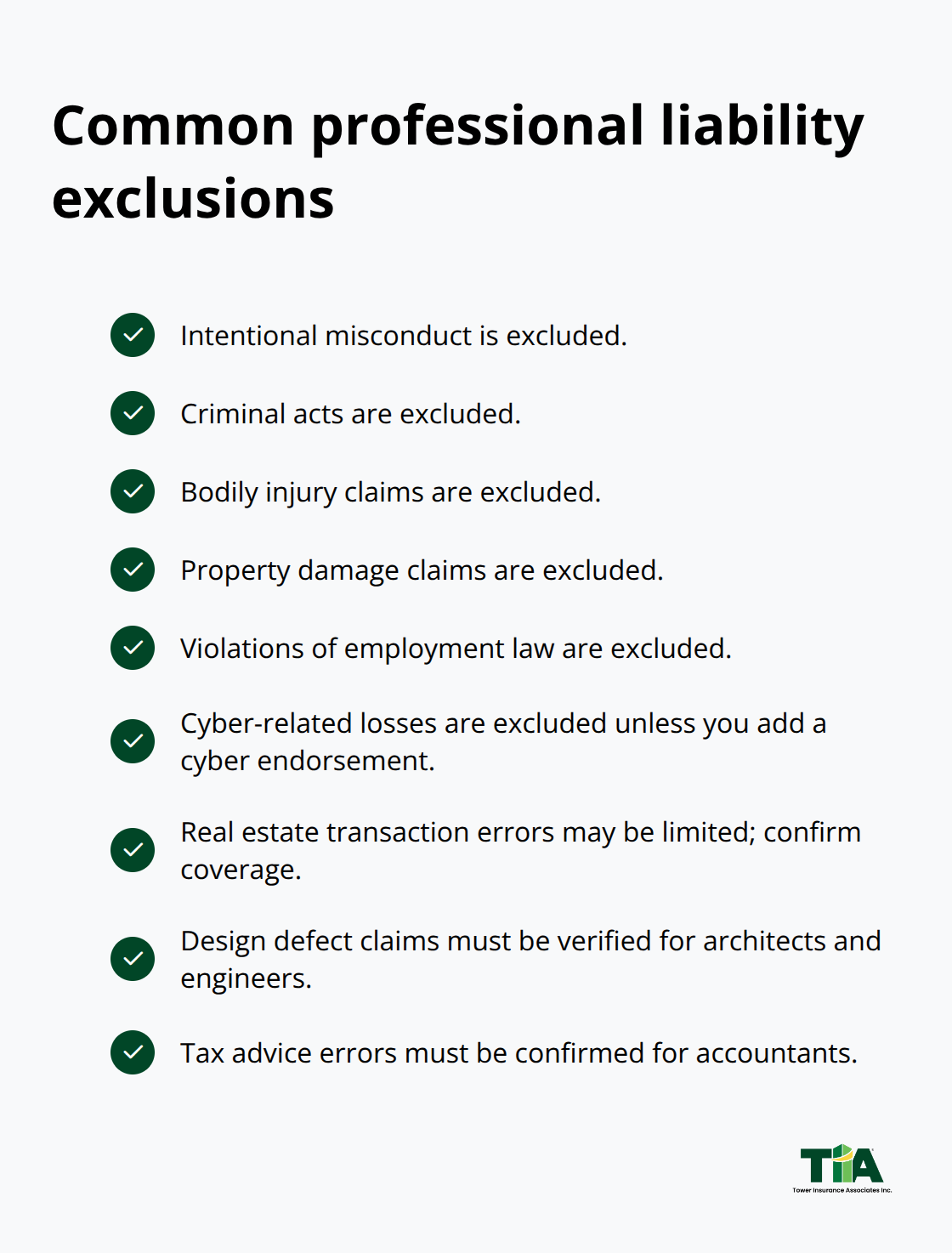 Typical exclusions found in professional liability policies - California professional liability policy