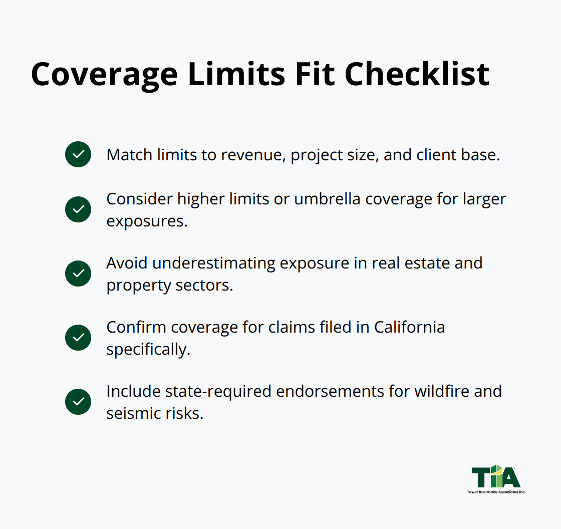Checklist to right-size professional liability limits for California work - California professional liability reviews