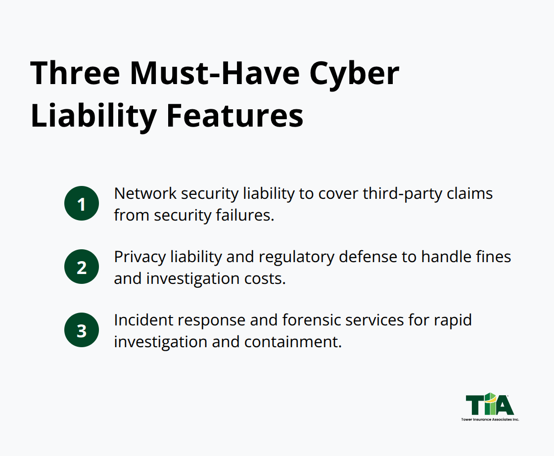 Compact list of three essential cyber liability policy features.