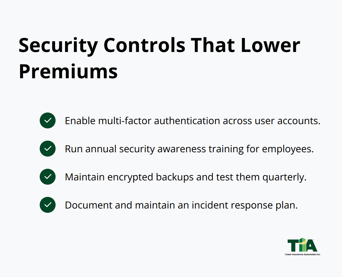 Checklist of cybersecurity controls that can reduce cyber insurance premiums for Los Angeles businesses. - Los Angeles cyber policy