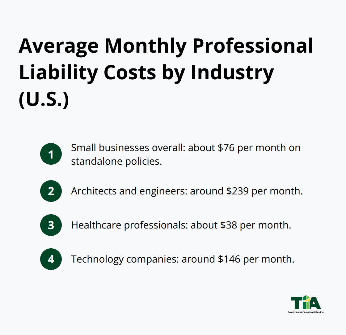 Average monthly professional liability premiums for small businesses and select industries in the United States. - Small business professional liability