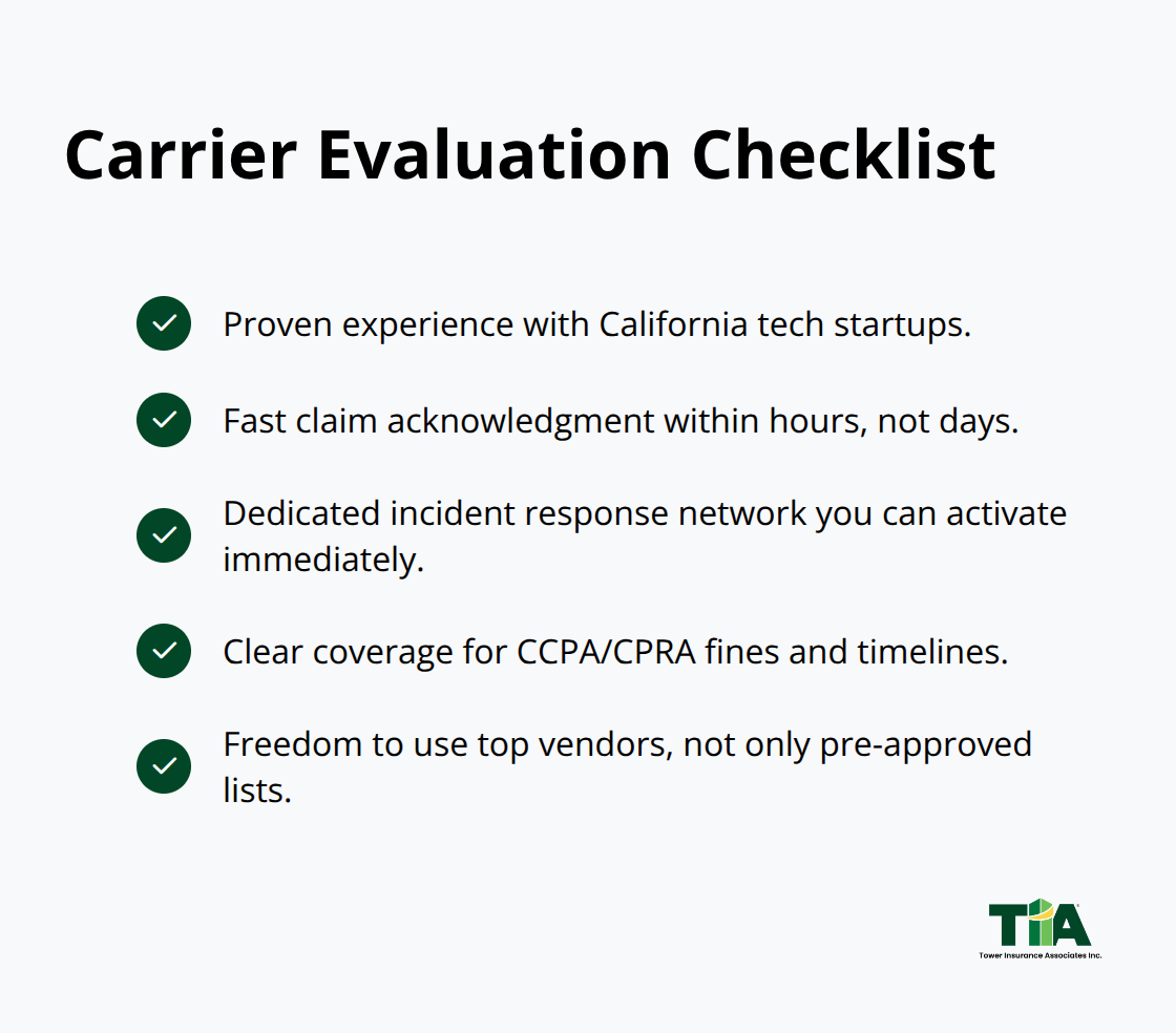 Checklist for assessing cyber insurance carriers - Tech startup cyber insurance